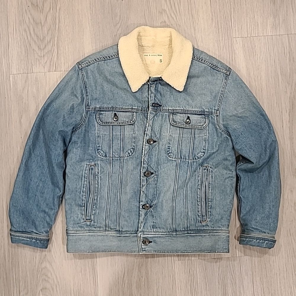 Rag & Bone Huntington Sherpa Lined Denim Jacket Coat SM Oversized Style winter